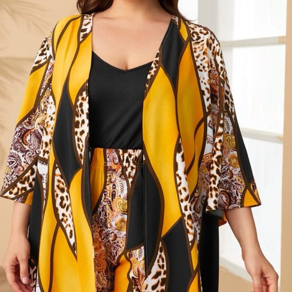 Shein Plus Leopard Print Colorblock Coat & Pants … - image 2